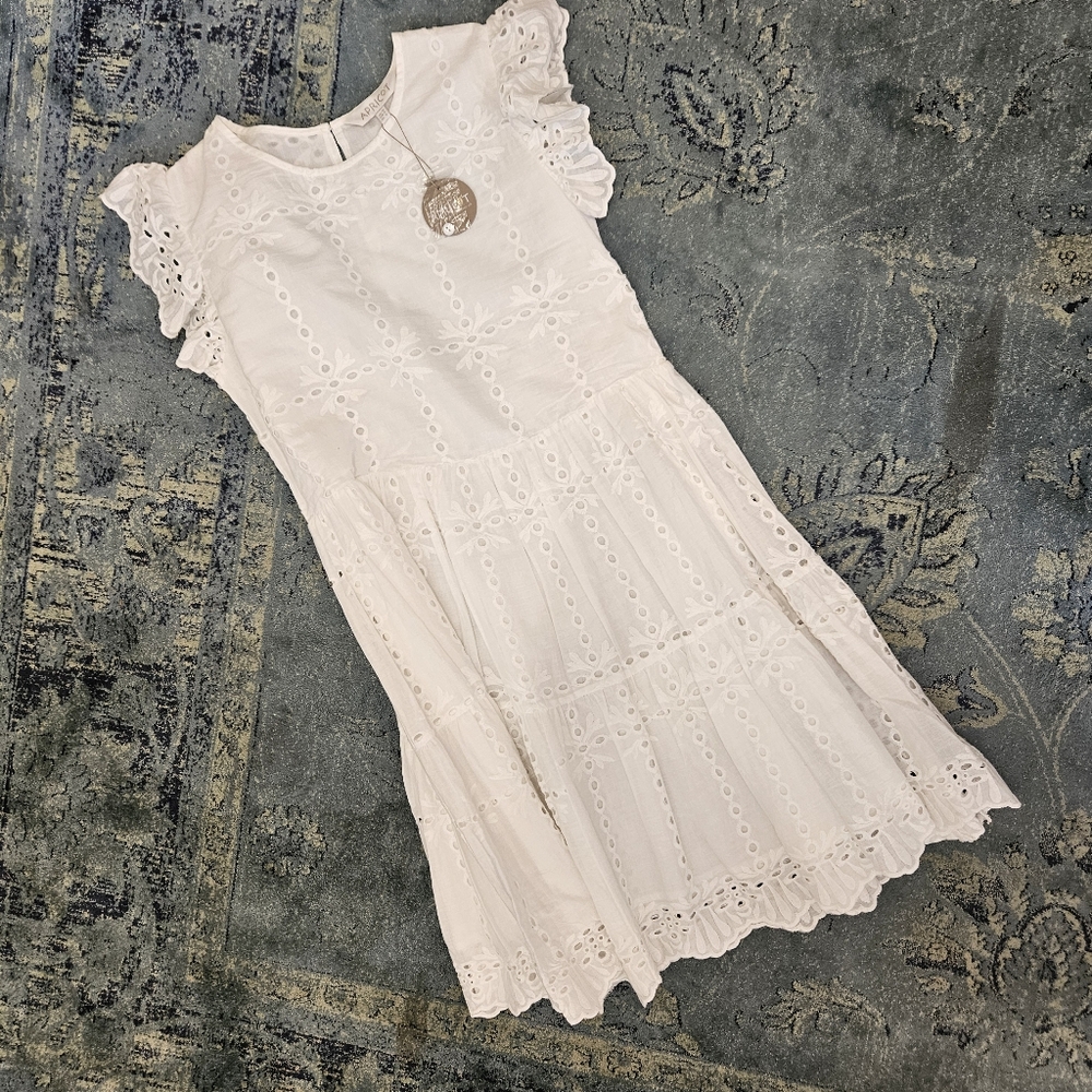 100% Cotton Eyelet Dress with Flutter Sleeve